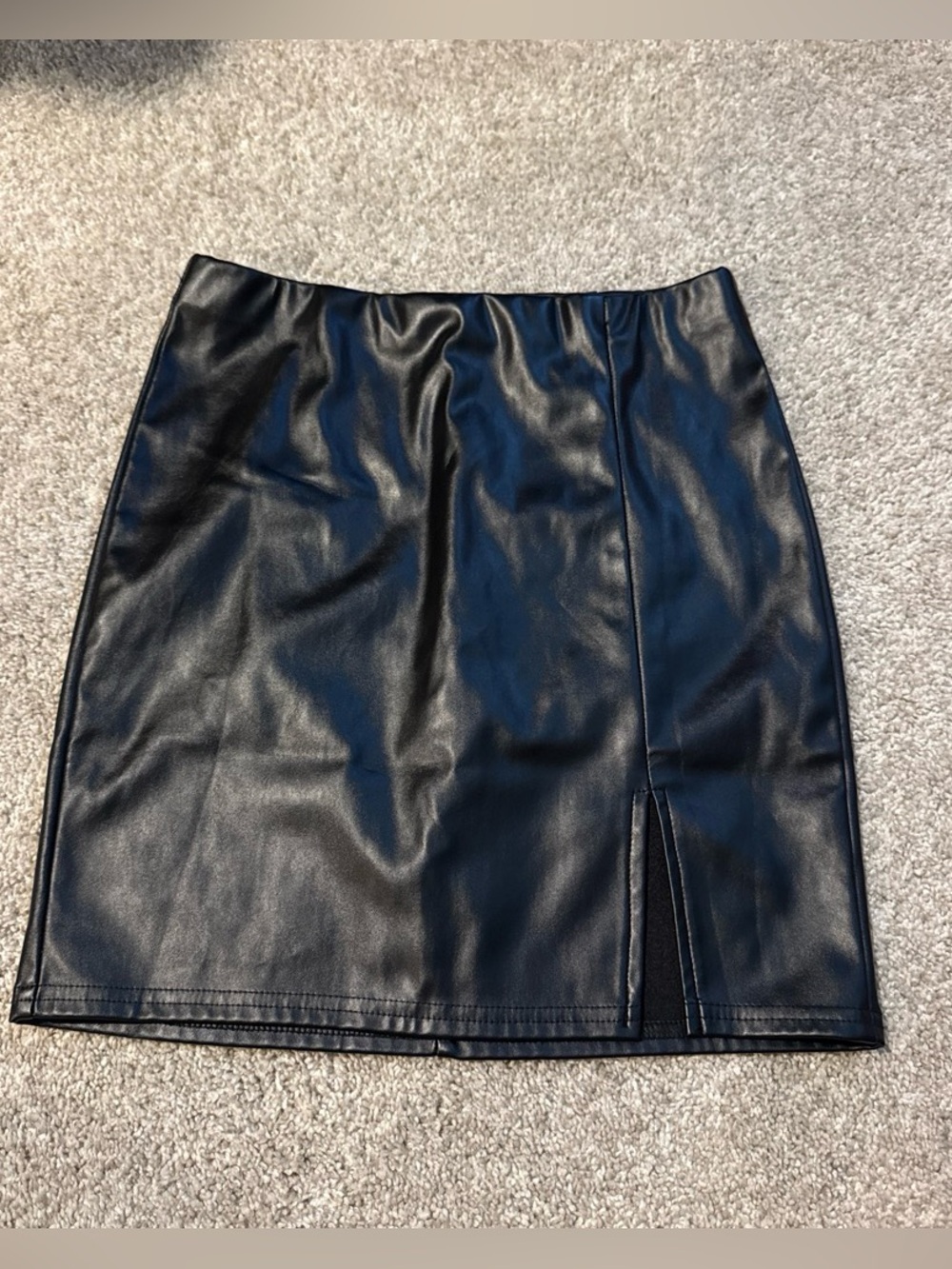 Amazon Black Faux Leather Pencil Skirt with Front Notch